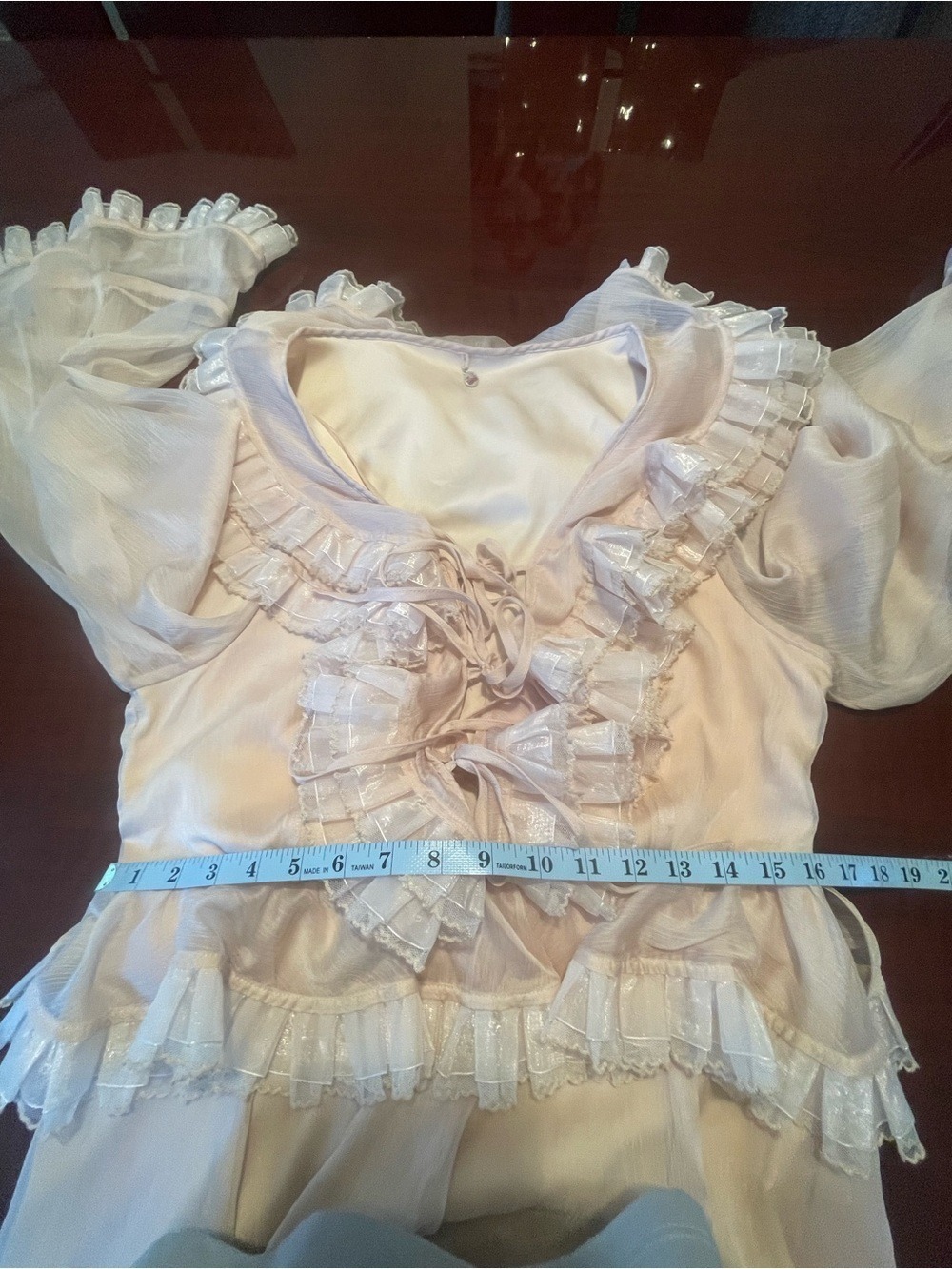 CeliaB Bliss Ruffle Detail Midi Dress Beige Elegant Cottagecore Romantic XL - Picture 14 of 17